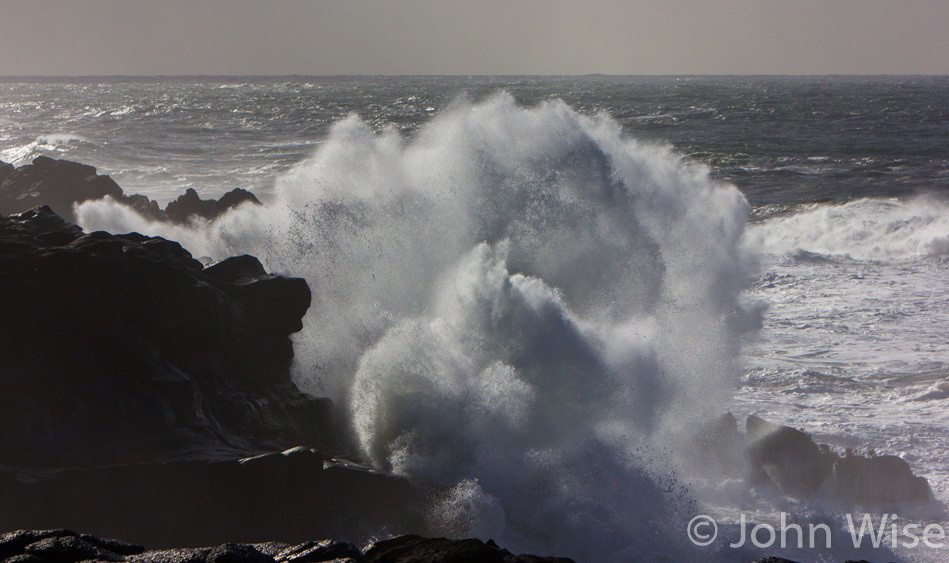 Waves explode against the coast as storm ravaged seas churn on the Oregon coast