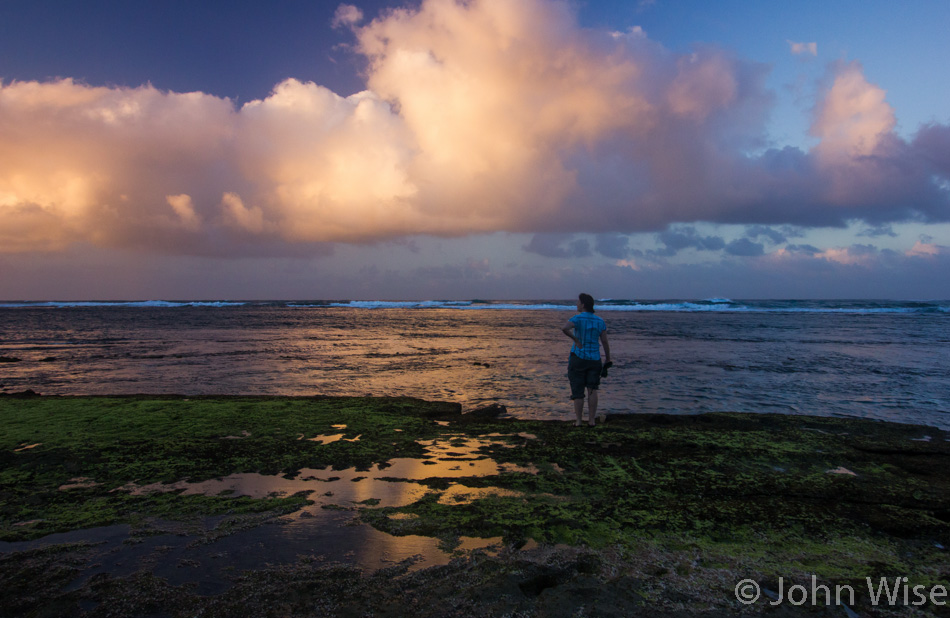 Caroline Wise standing on the north shore at Turtle Bay Resort on Oahu, Hawaii