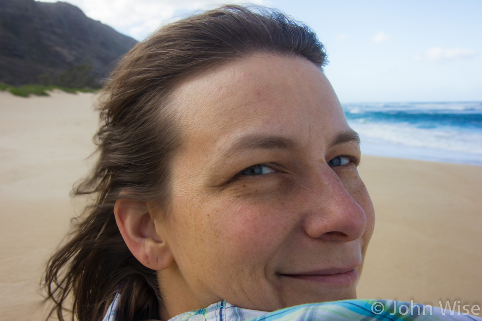 Caroline Wise on the north shore of Oahu, Hawaii