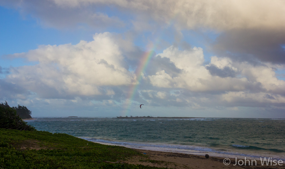 More romantic beach but this one is enhanced with rainbow on Oaha, Hawaii