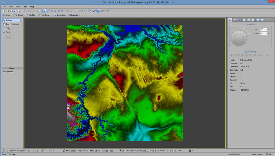 A TerreSculpt screen capture after importing height map data