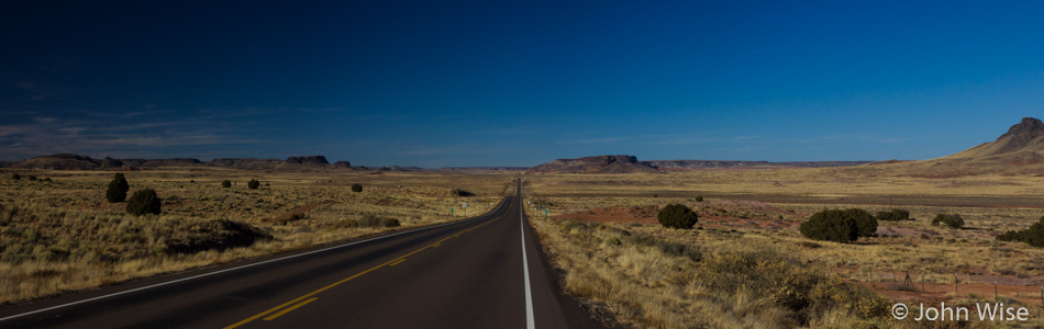 Highway 77 heading north through the Navajo Reservation in Arizona