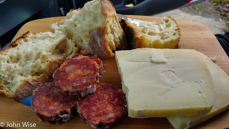 Salami, cheese, and bread from Andreoli Italian Grocer back in Arizona