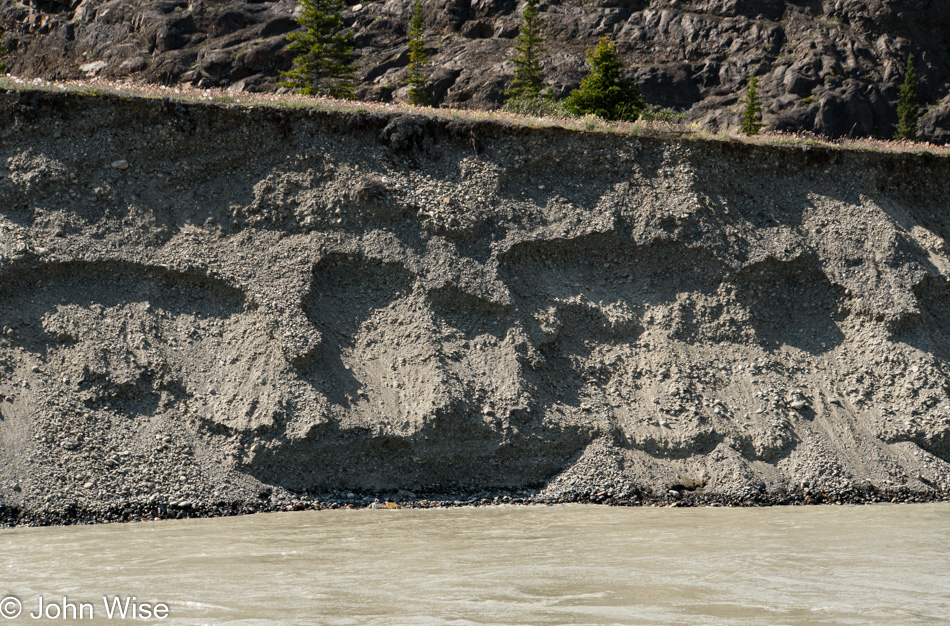 A cut-bank on the Alsek River in Yukon, Canada