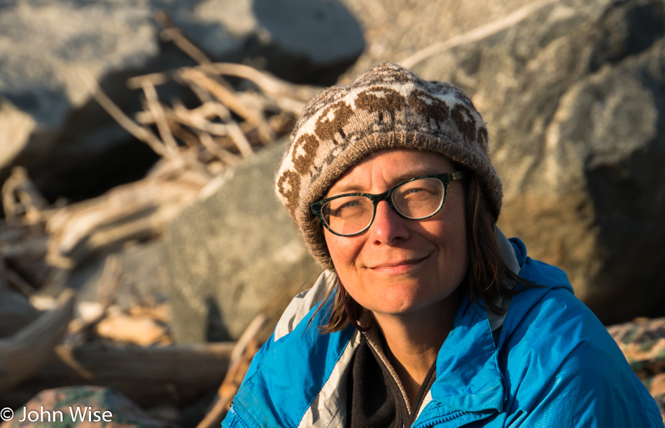 Caroline Wise in Kluane National Park in front of Lowell Lake Yukon, Canada