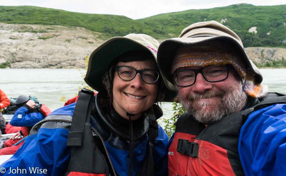Caroline Wise and John Wise about to run Lava North on the Alsek River in Yukon, Canada