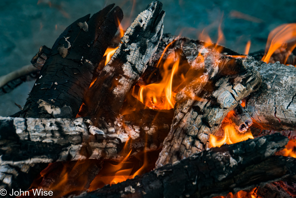 Campfire on the Alsek Lake in Alaska, United States