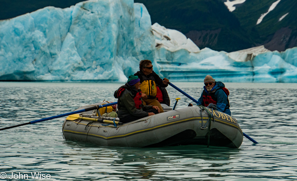 Bruce Keller, Sarge, and First Light on Alsek Lake in Alaska