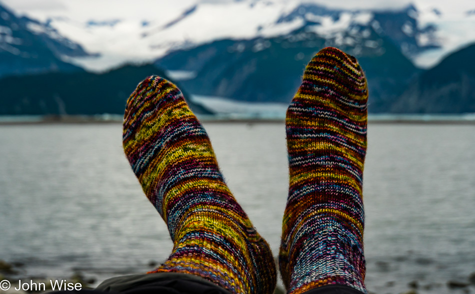 My "Alsek" socks were just finished here at Alsek Lake by Caroline Wise while in Alaska