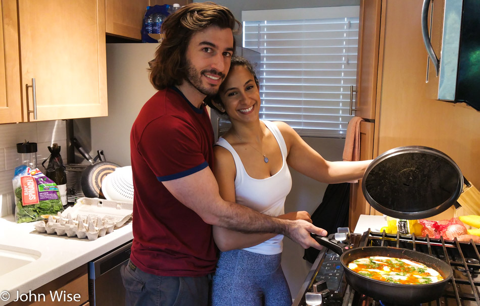 Itay and Rotem in Arizona making shakshuka