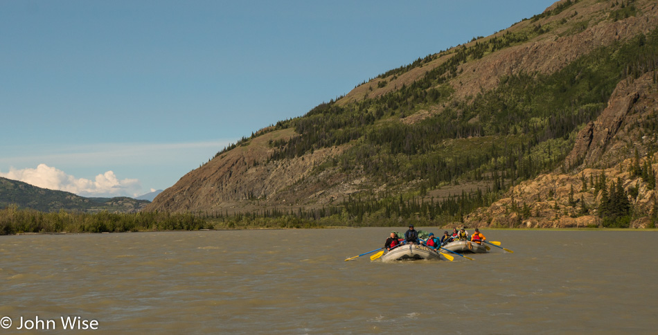 Rowing down the Dezadeash River in Kluane National Park Yukon, Canada