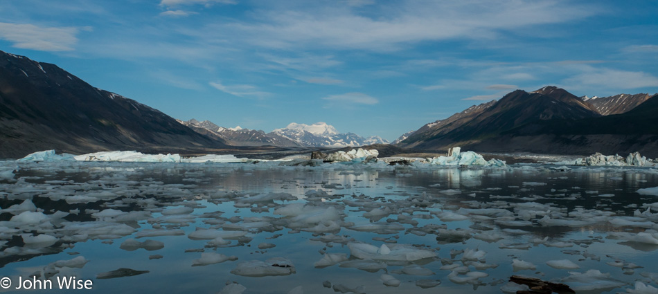 Sunrise over Lowell Glacier and the lake in Kluane National Park Yukon, Canada