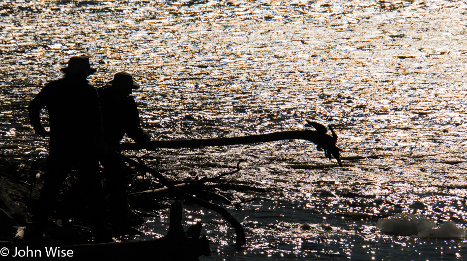 Ice harvesting in Lowell Lake at Kluane National Park Yukon, Canada