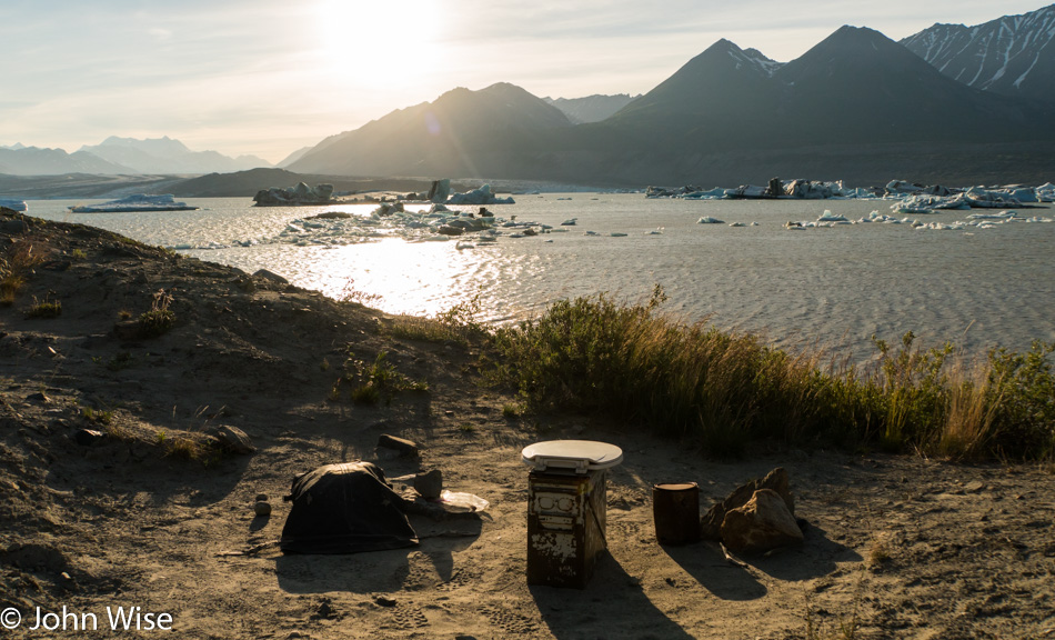 The Unit (toilet) overlooking Lowell Lake in Kluane National Park Yukon, Canada