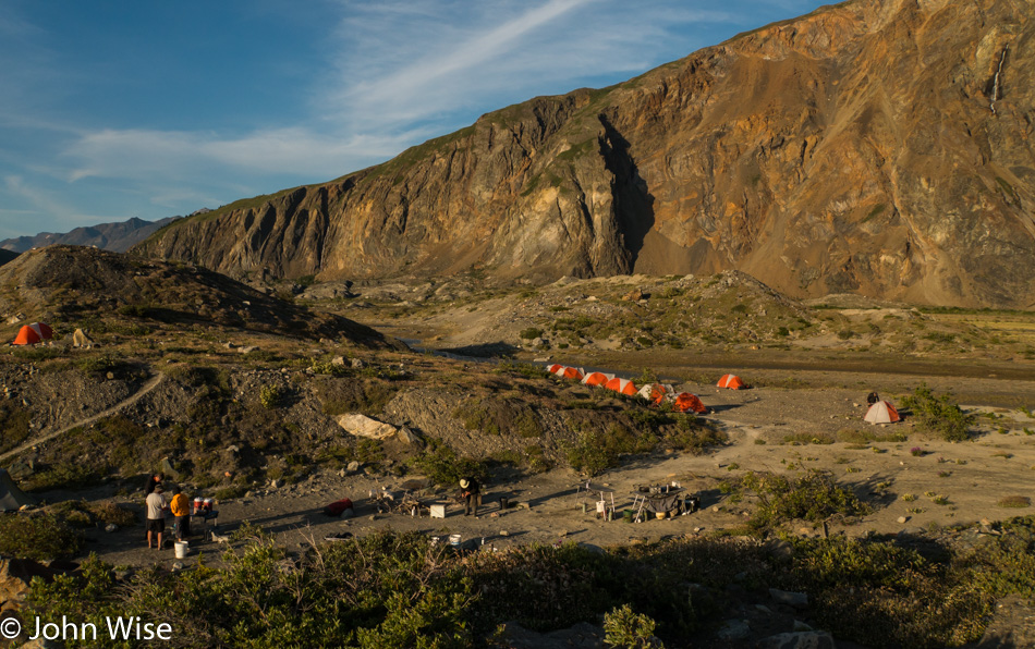 Looking at camp and kitchen at Lowell Lake in Kluane National Park Yukon, Canada