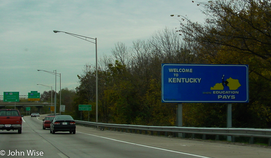 Kentucky state sign from the freeway entering Louisville, Kentucky