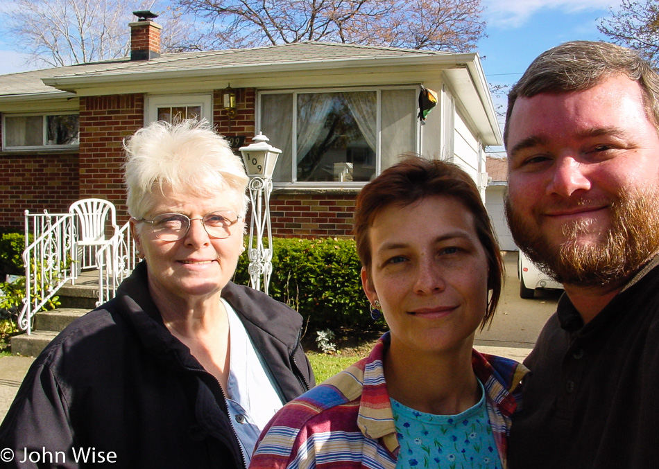 Lillian Marynowski, Caroline Wise, and John Wise in front of 109 Delta Rd in Buffalo, New York