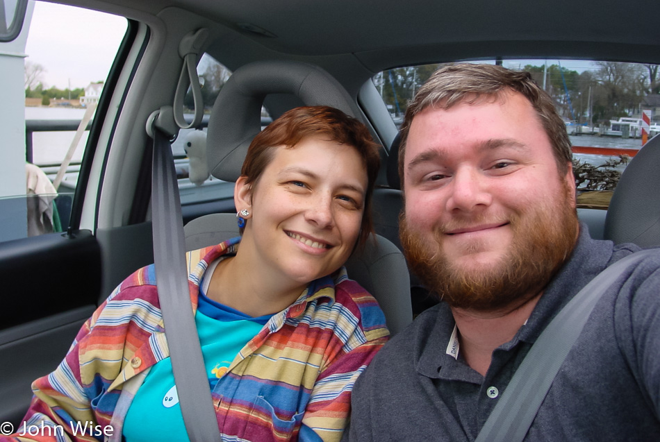 Caroline Wise and John Wise on a ferry over the Wicomico River in Whitehaven, Maryland