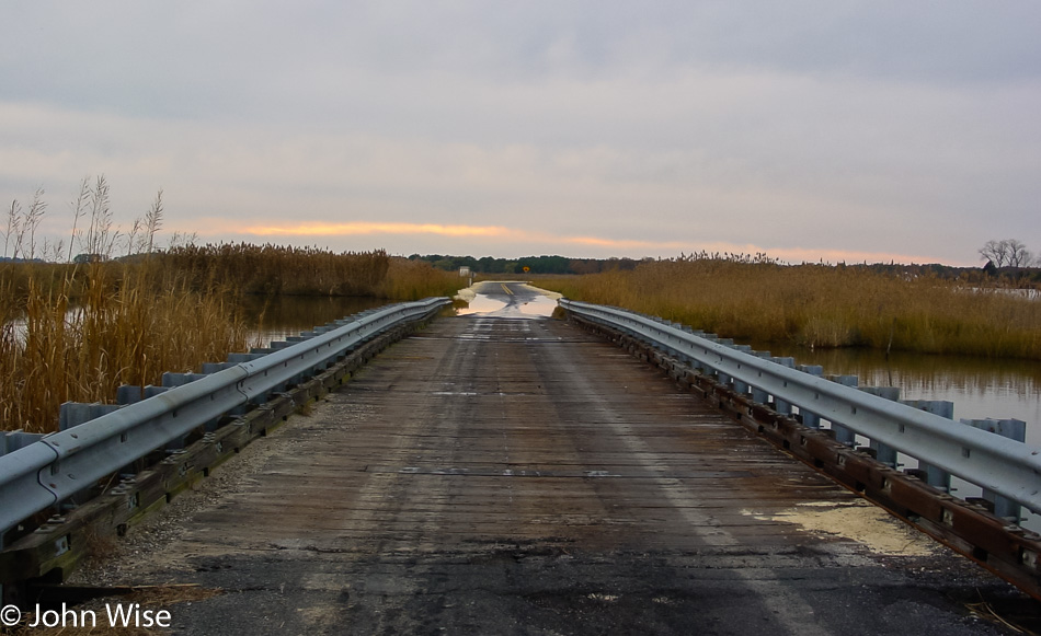 Narrow bridge just the other side of the ferry in Whitehaven, Maryland