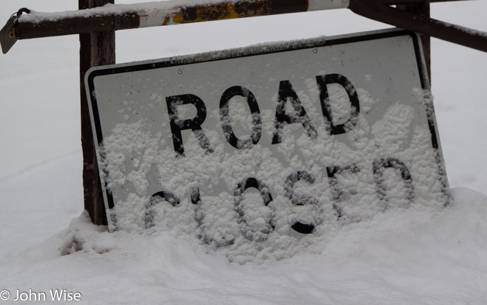 Road Closed Sign During Winter in Yellowstone National Park