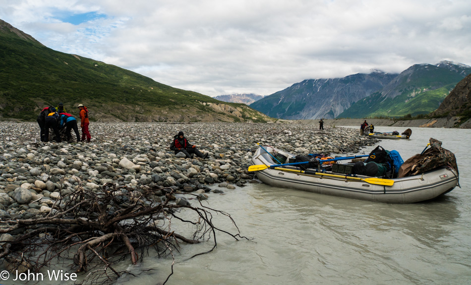 Stopping next to the Alsek River to collect drift wood for our fire in British Columbia, Canada