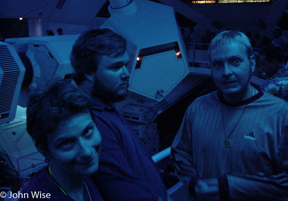 Caroline Wise, John Wise, and Grant Wiggins in Space Mountain at Disneyland in Anaheim, California