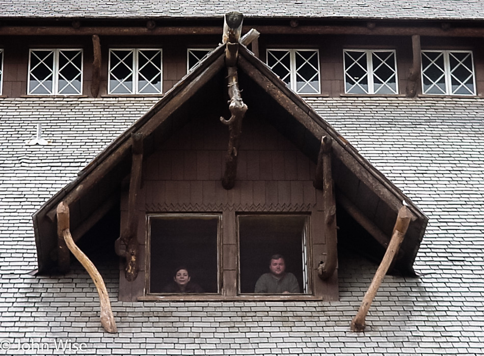 Ruby Rieke and John Wise at Old Faithful Inn in Yellowstone National Park, Wyoming