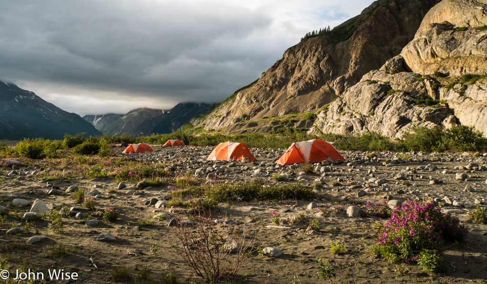 Camp across from the Tweedsmuir Glacier in British Columbia, Canada