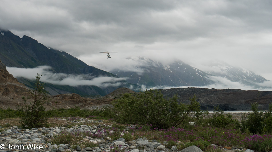 Helicopter portage over Turnback Canyon at the Tweedsmuir Glacier in British Columbia, Canada