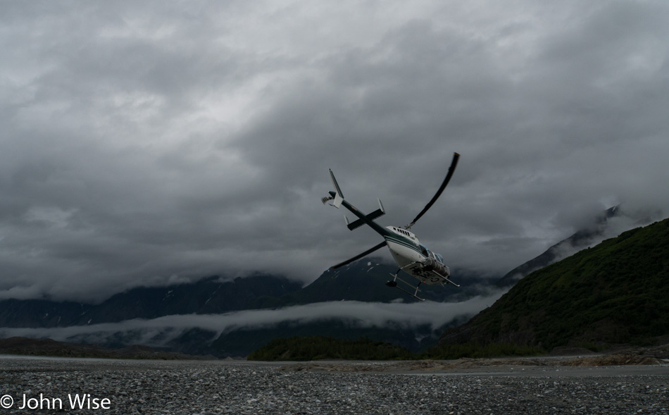 Helicopter returning to Haines Juncation, Yukon, Canada from the Alsek River