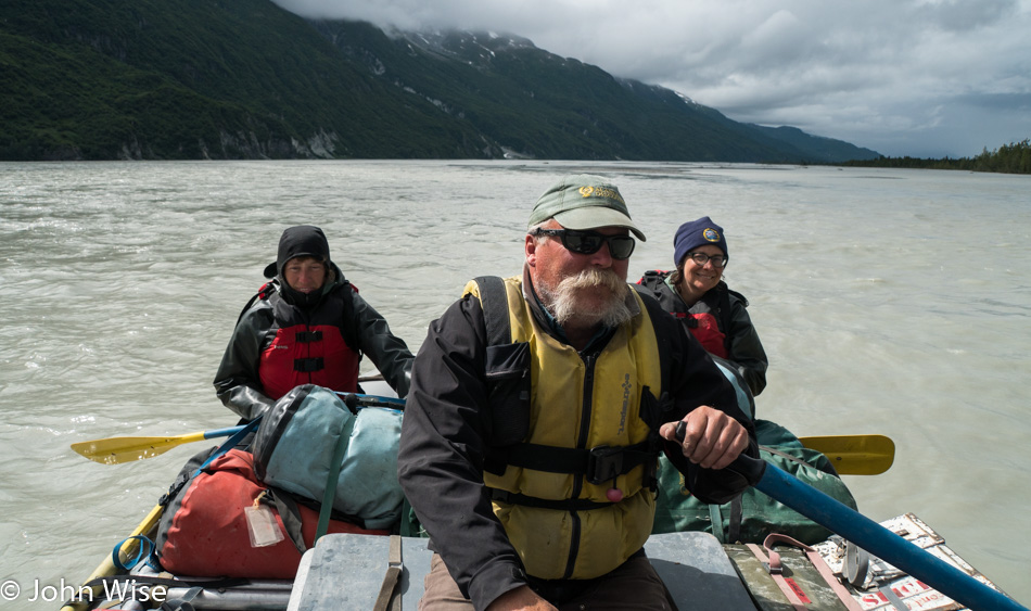 Jill, Thirsty, and Caroline Wise on the Alsek River in British Columbia, Canada