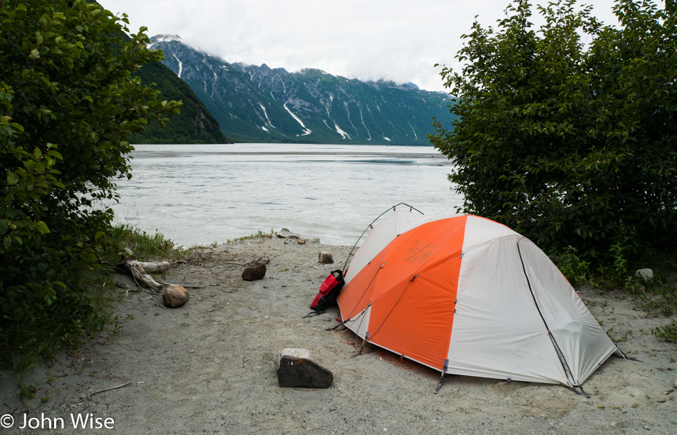 Camp next to the Alsek River in the United States