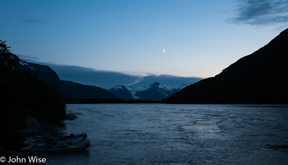 Middle of the night on the Alsek River in Alaska, United States
