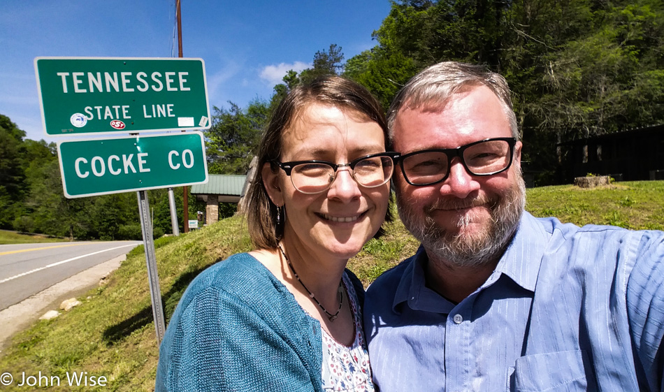 Caroline Wise and John Wise on the Tennessee state line with North Carolina
