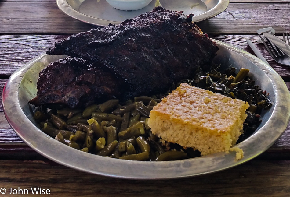 Plate of food from 12 Bones Smokehouse in Asheville, North Carolina