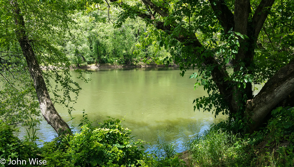 French Broad River next to 12 Bones Smokehouse in Asheville, North Carolina