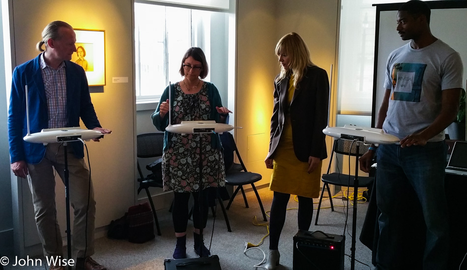 Caroline Wise learning to play the Theremin at MoogFest in Durham, North Carolina