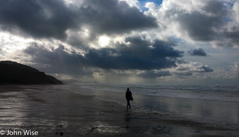 Caroline Wise walking on the Oregon Coast