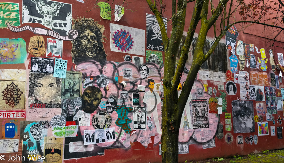 Poster covered wall in Portland, Oregon