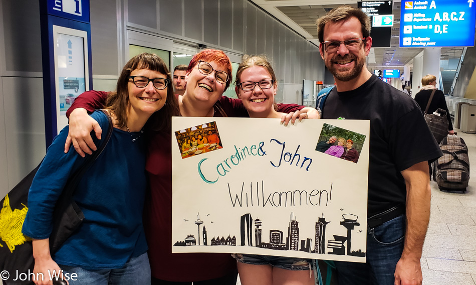 Arriving in Frankfurt and greeted by Stephanie, Katarina, and Klaus Engelhardt with Caroline Wise