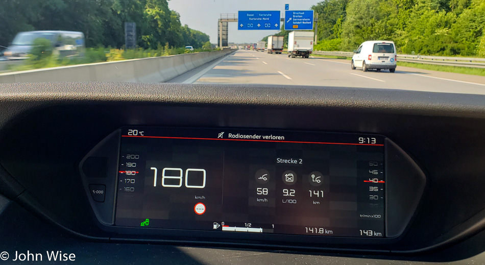 On the Autobahn driving southwest in Germany