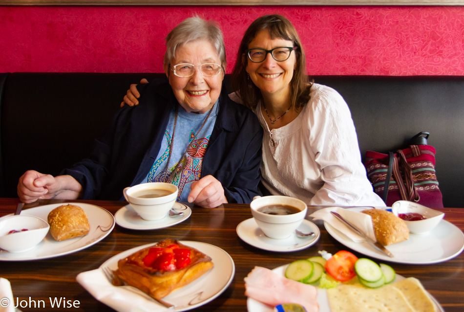 Jutta Engelhardt and Caroline Wise out for breakfast in Frankfurt, Germany