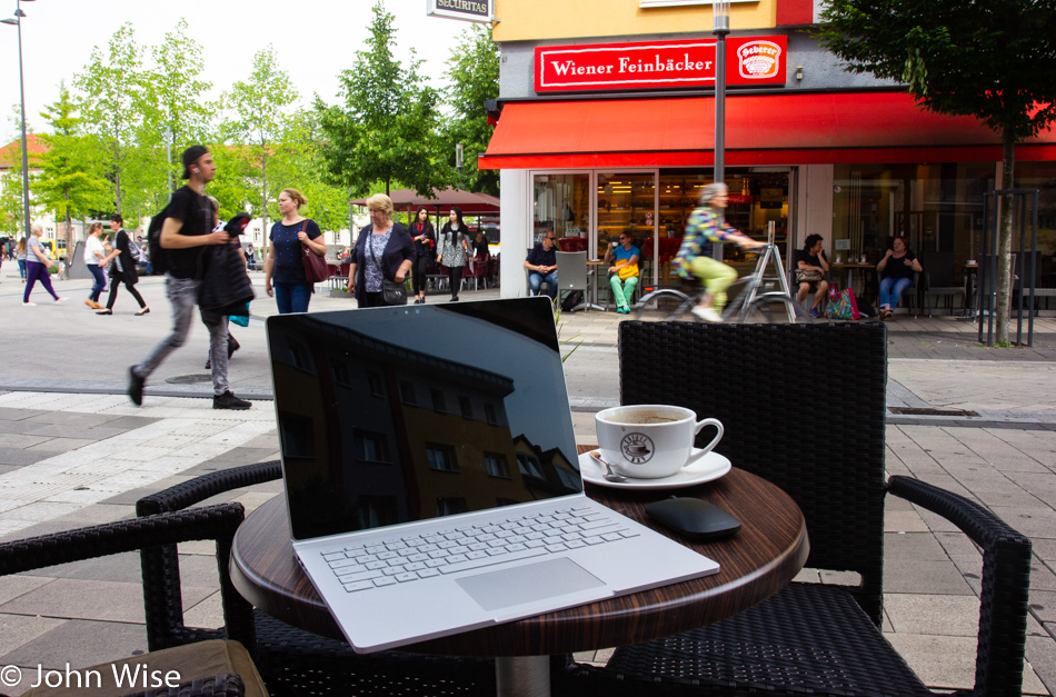 Sitting at a coffee shop in Hanau, Germany