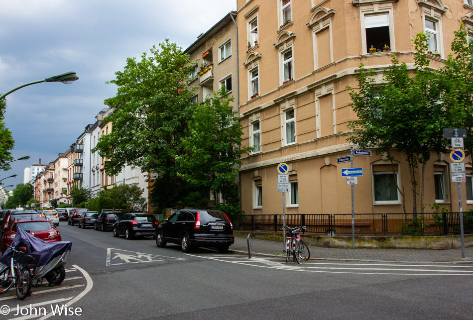 The corner of Lenaustrasse and Weberstrasse in Frankfurt, Germany
