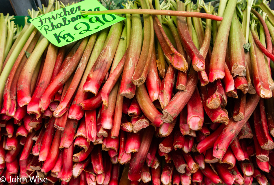 Rhubarb at Erzeugermarkt at Konstablerwache in Frankfurt, Germany