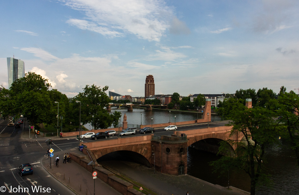 View from our dinner table at Seven Swans in Frankfurt, Germany