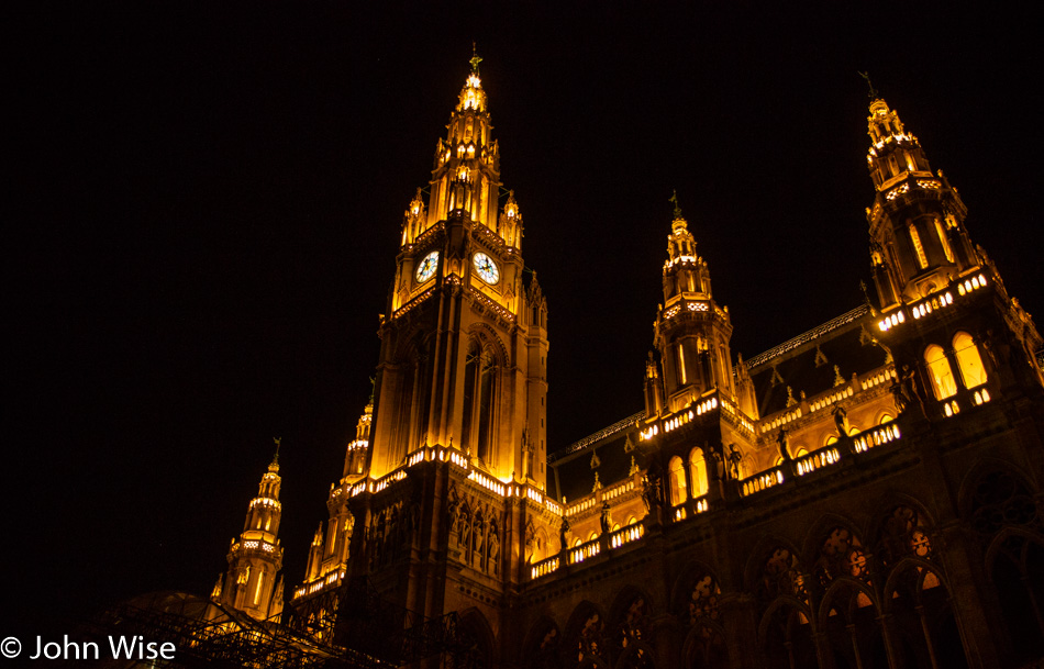 City Hall at night in Vienna, Austria