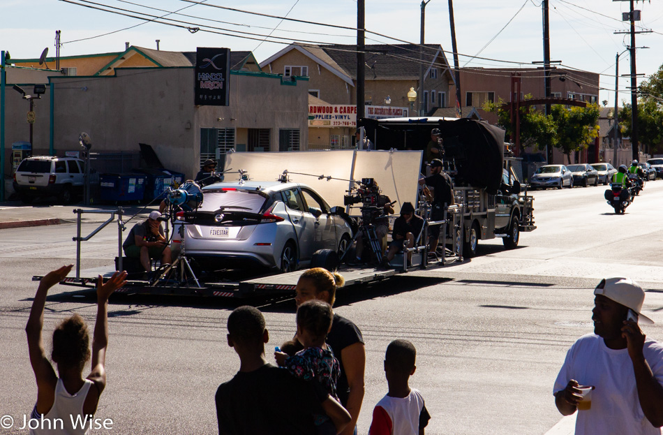 Film crew on the streets of Los Angeles, California