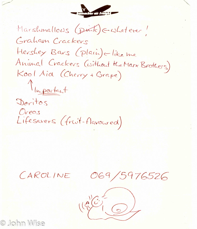 Caroline Engelhardt's First List of Wants from the PX
