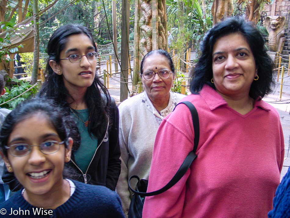 Sonal Patel with Hemu, Kushbu, and their Ba at Disneyland in Anaheim, California